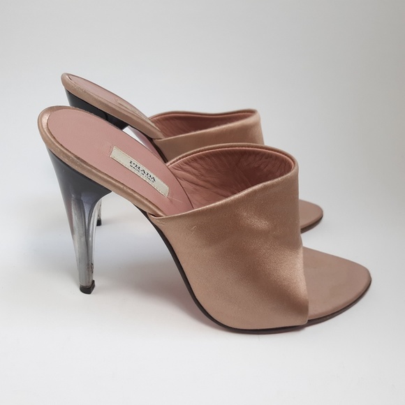 Prada Shoes - PRADA Pink Satin Slide Heel Sandals Size 36 6